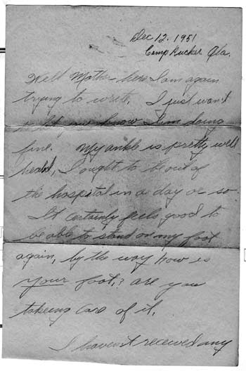 Letter from Edward L. Patterson to his mother from Camp Rucker, Alabama, December 12, 1951, page 1