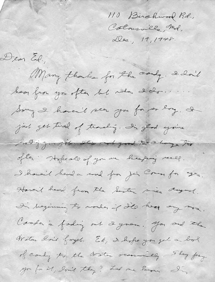 Letter to Edward L. Patterson from Father Fenwick, December 19, 1948, page 1