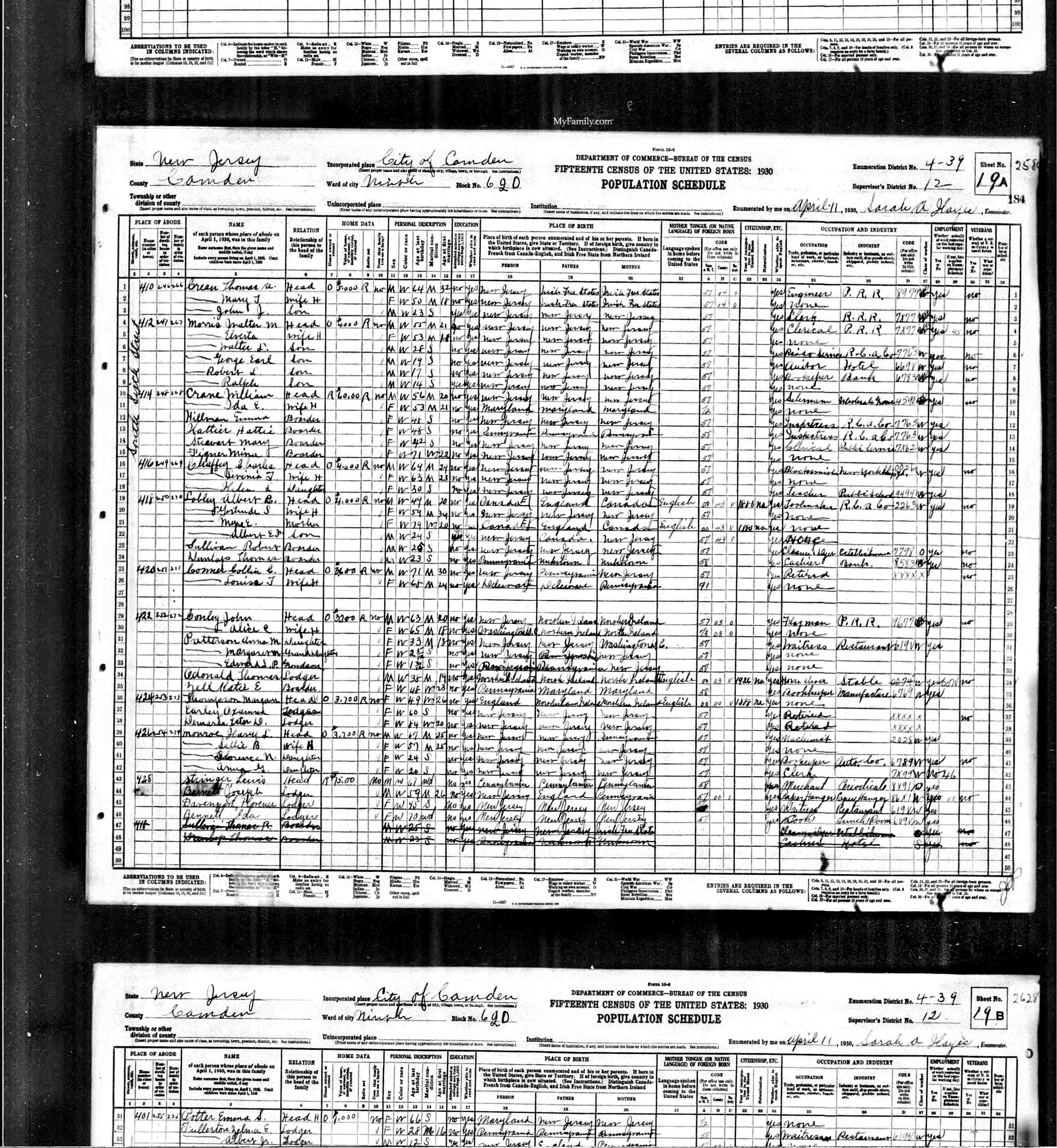 1930 Census record, 422 South 6th Street, Camden NJ