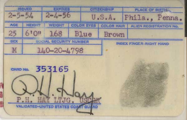 Edward L. Patterson identification document, 1954