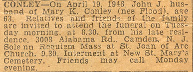 Obituary for John J. Conley, April 1946