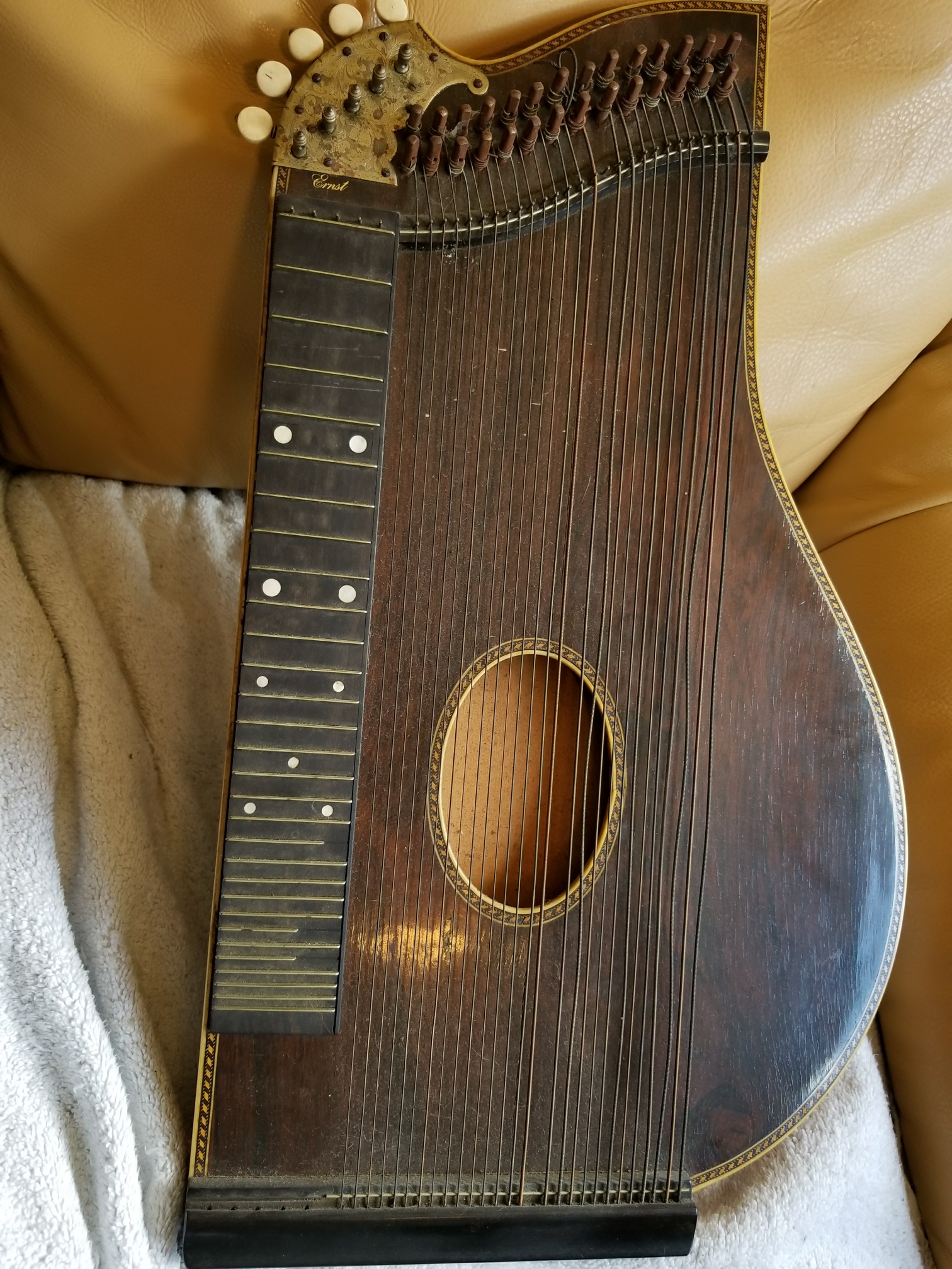 Autoharp zither, detail view