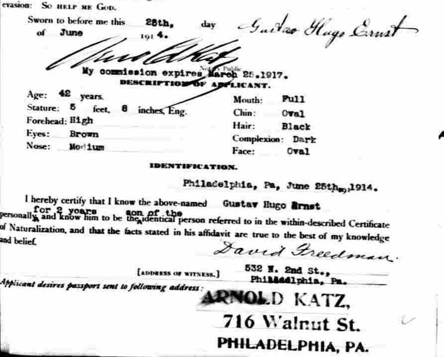 G. Hugo Ernst passport application, 1914, page 2