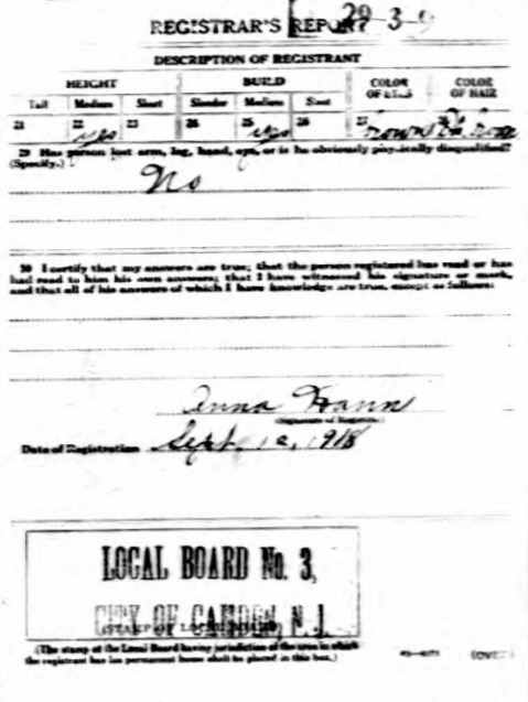 World War I draft card for Emmanuel Schaeffer, back