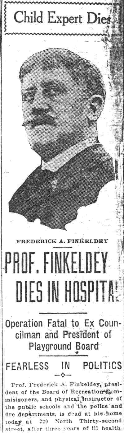 Obituary — Frederick A. Finkeldey — Camden Post-Telegram or Camden Courier, October 24, 1921