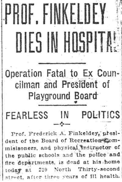 Obituary — Frederick A. Finkeldey — Camden Post-Telegram or Camden Courier, October 24, 1921 (continued)