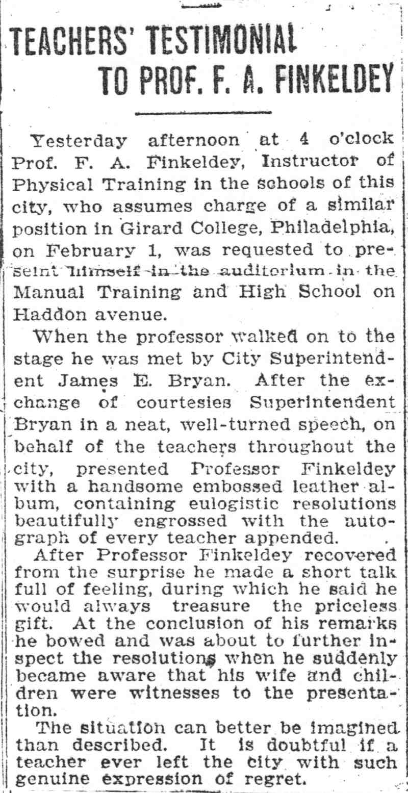 January 1908 — Dr. James E. Bryan and Frederick A. Finkeldey at Camden Manual Training and High School