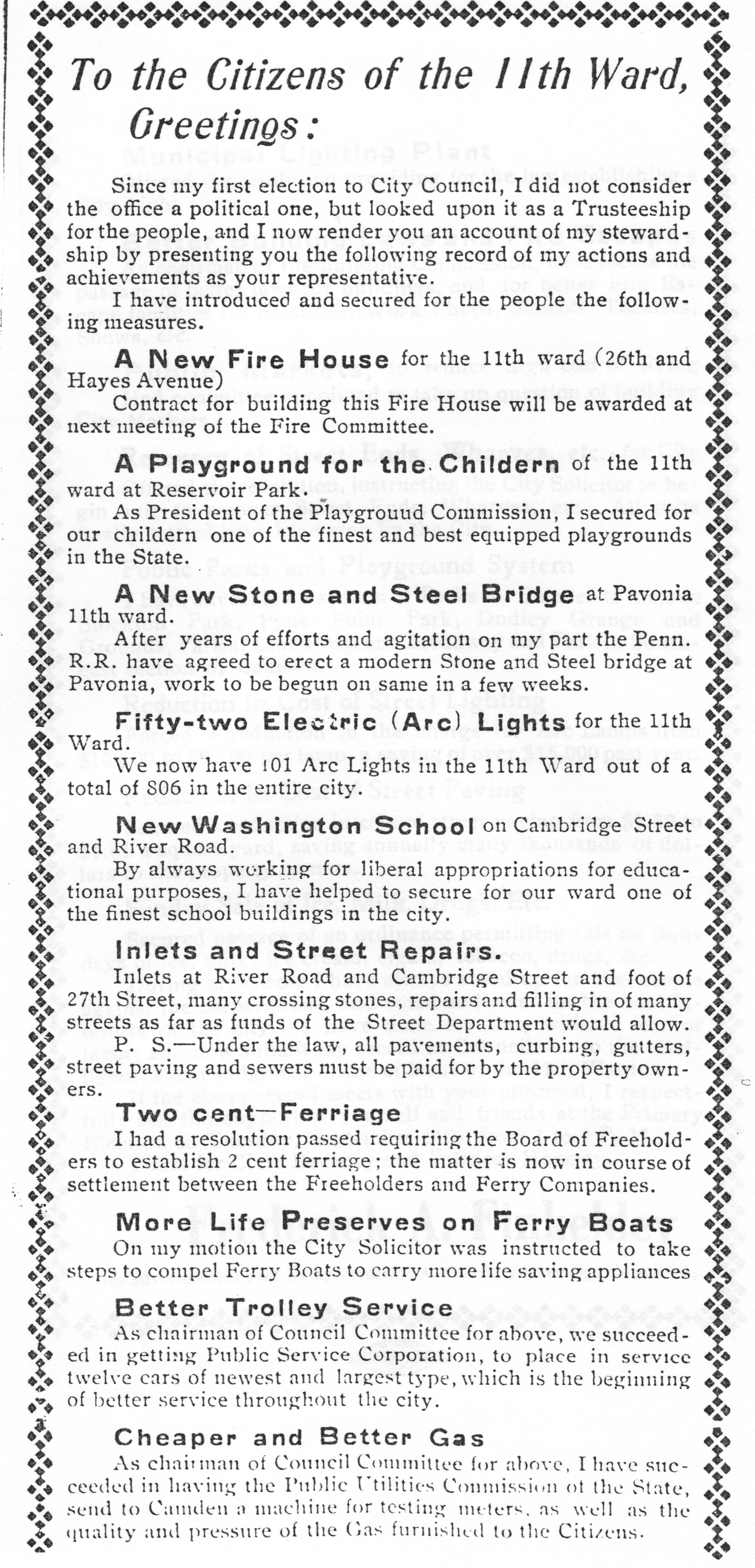 To the Citizens — Frederick A. Finkeldey, August-September 1910, page 1