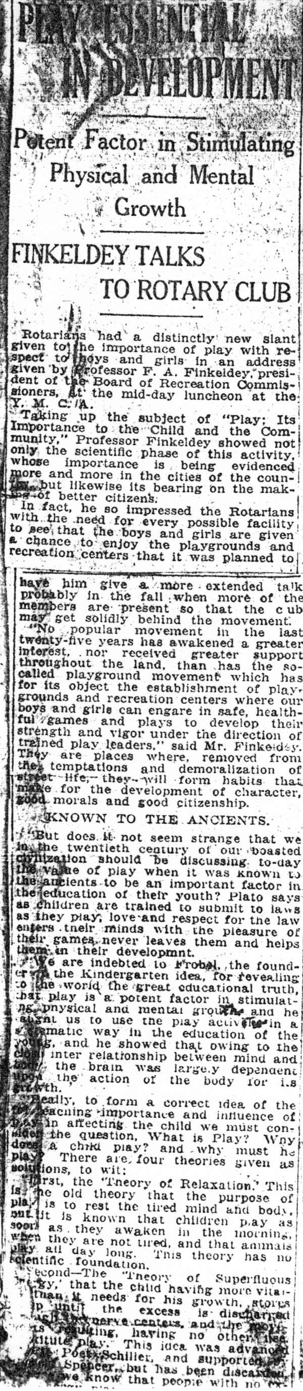 Speech to the Rotary Club of Camden by Frederick A. Finkeldey — Circa 1920, page 1