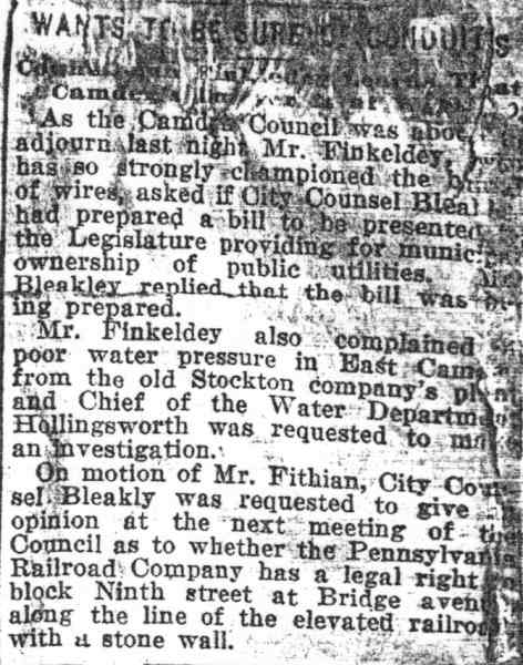 Camden City Council, 1906-1907 — Frederick A. Finkeldey, Frank S. Fithian, E.G.C. Bleakly, Robert Hollingsworth