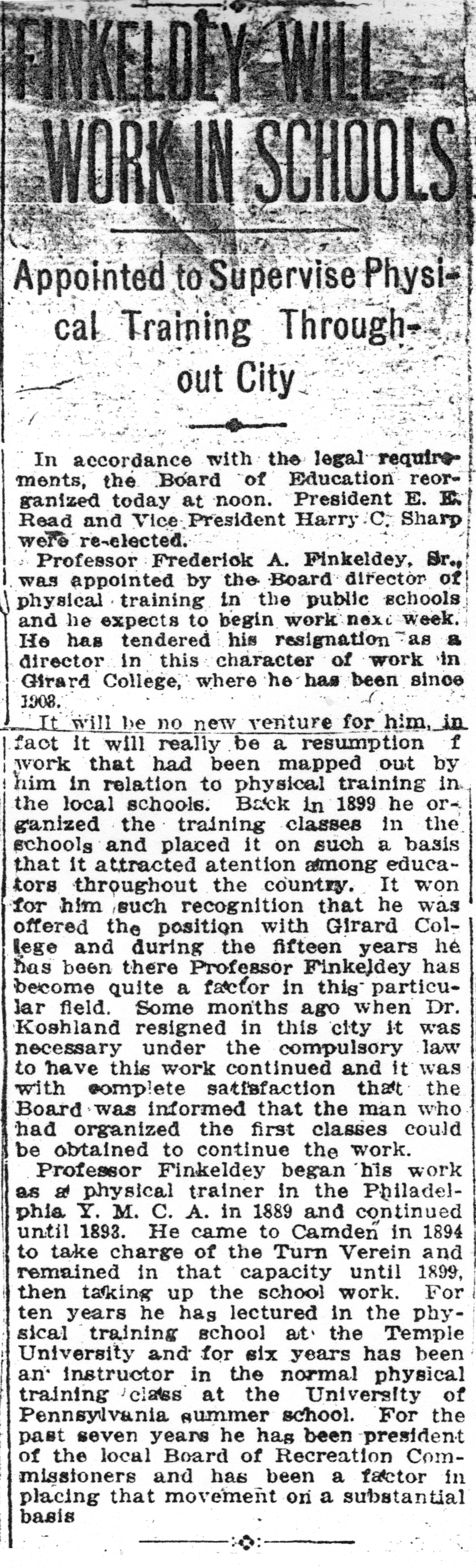 1918 — Frederick A. Finkeldey returns to Camden