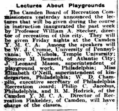 Lectures About Playgrounds - Philadelphia Inquirer, March 5, 1916