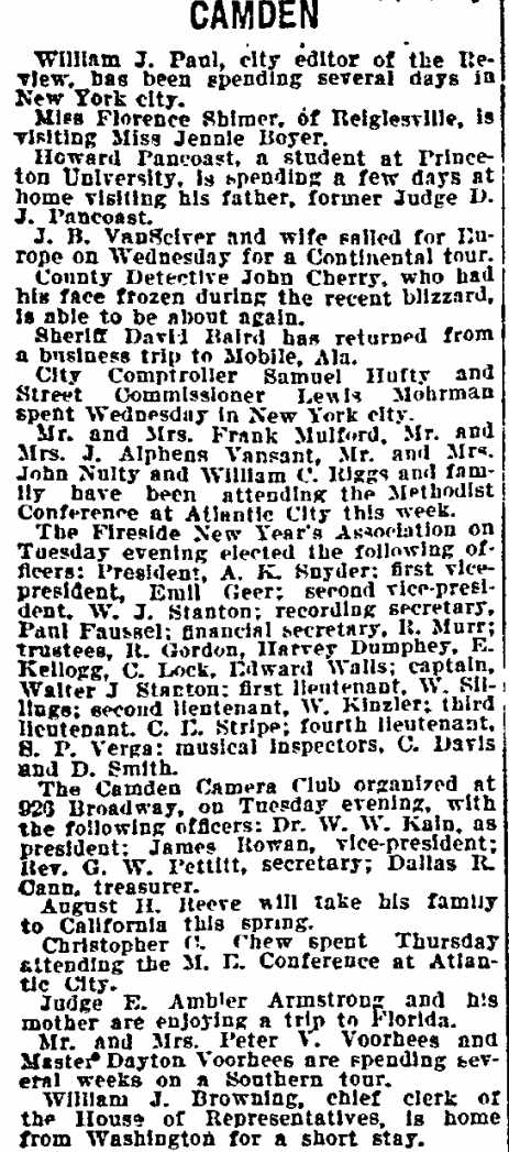 Philadelphia Inquirer Camden column, March 12, 1899