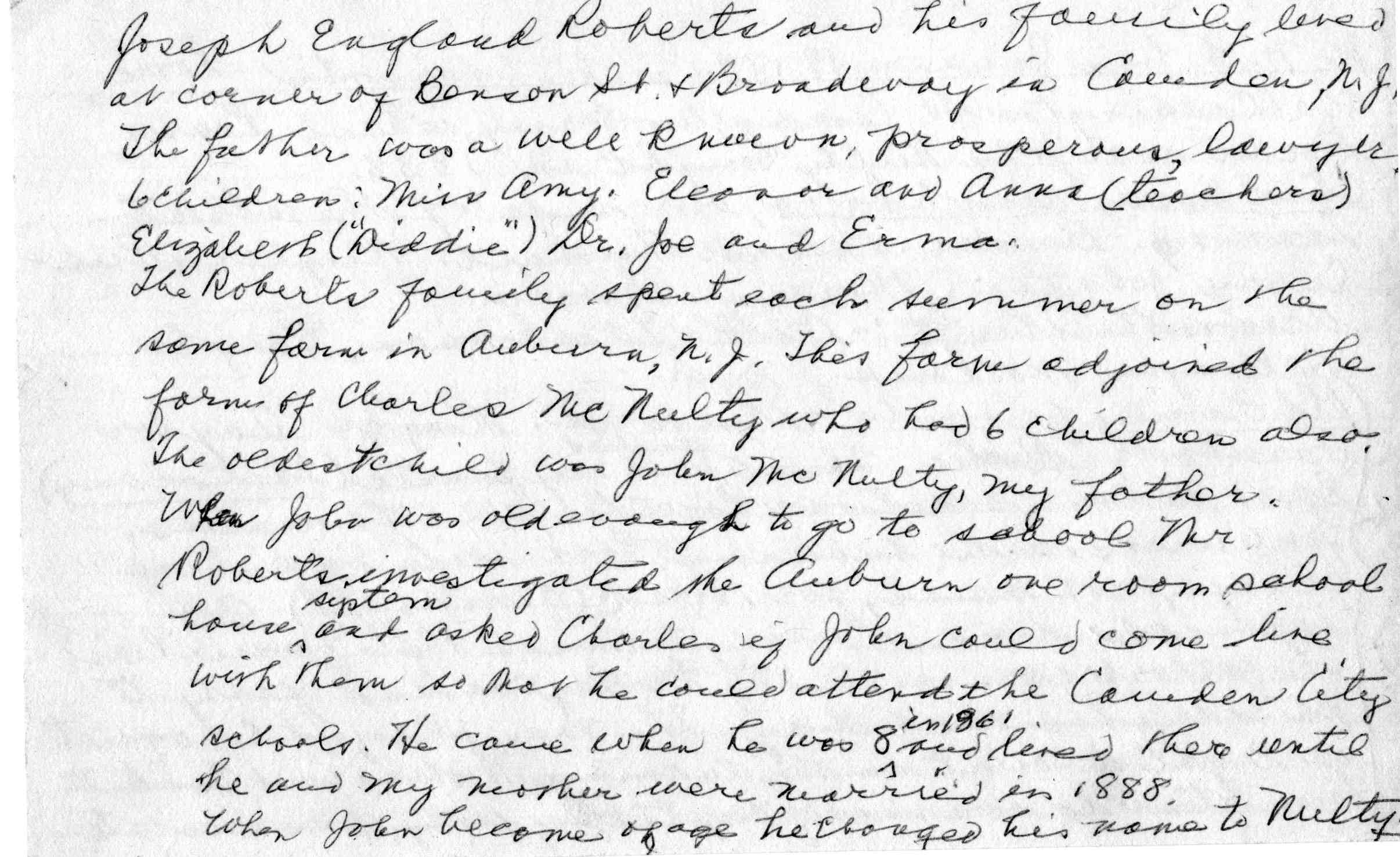 Mimi's Notes — Card 2: Joseph England Roberts Sr. and the McNulty family