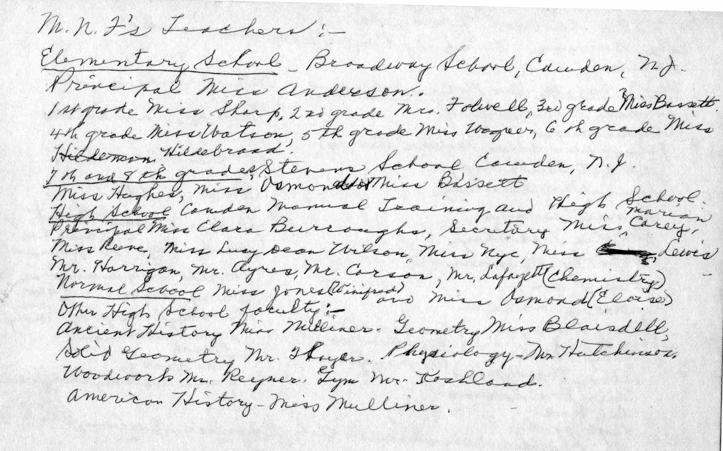 Mimi's Notes — Card 3: Miriam Nulty Finkeldey's teachers