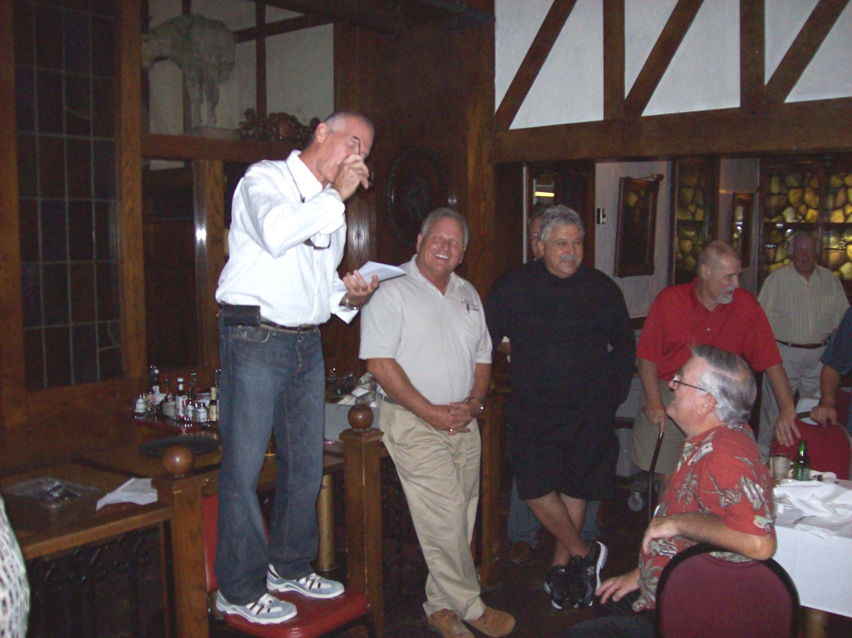 Camden Fire Department Reunion Dinner, August 26, 2009 — From Left: Ron Angemi, Herb Leary, Mario Patrizi, Bill O'Dennis, Hugh Vogel; Seated: Bob Williams