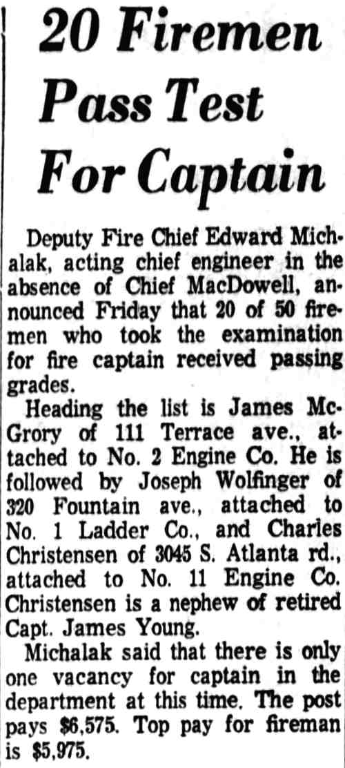 20 Firemen Pass Test For Captain, September 26, 1964
