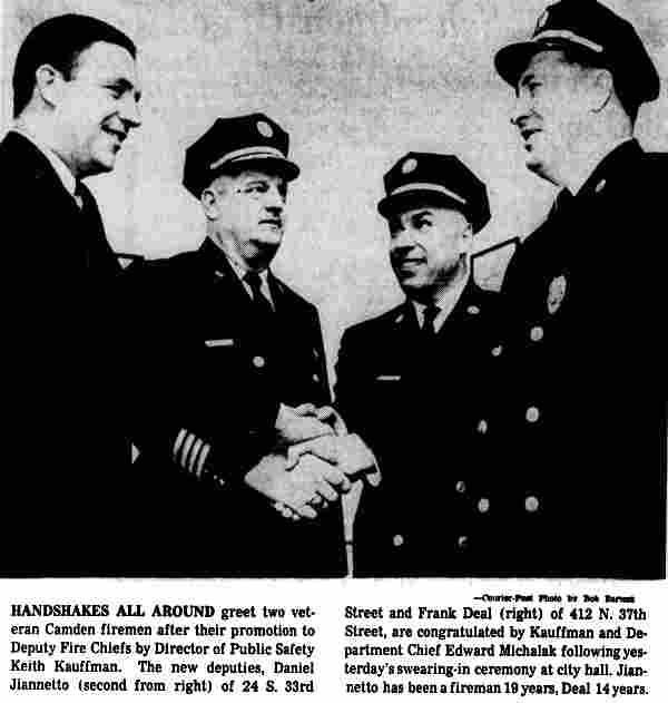 Camden Courier-Post November 29 1966, Frank Deal and Daniel Jiannetto promoted to Deputy Fire Chief