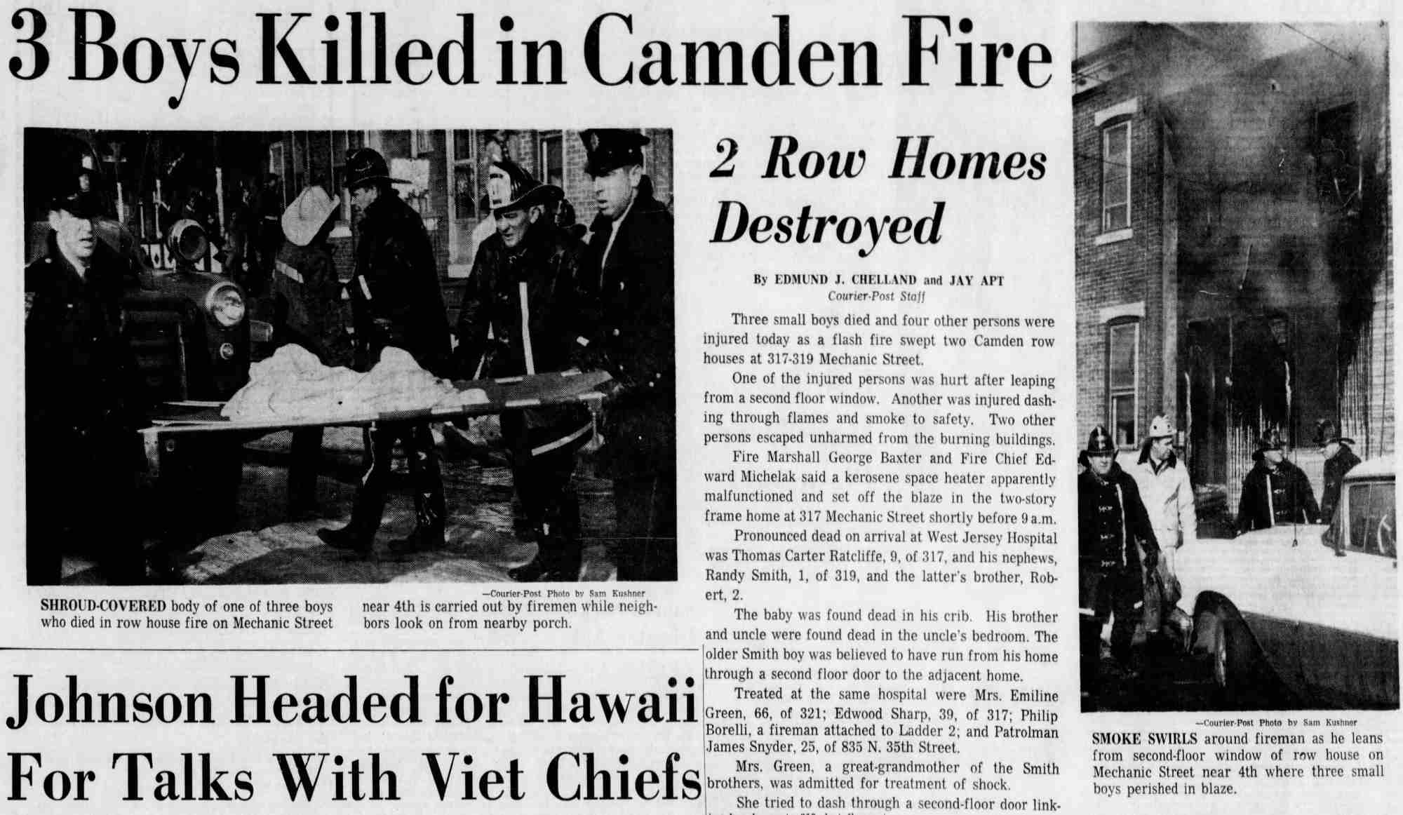 Camden Courier-Post February 5, 1966 — 3 Boys Killed in Camden Fire