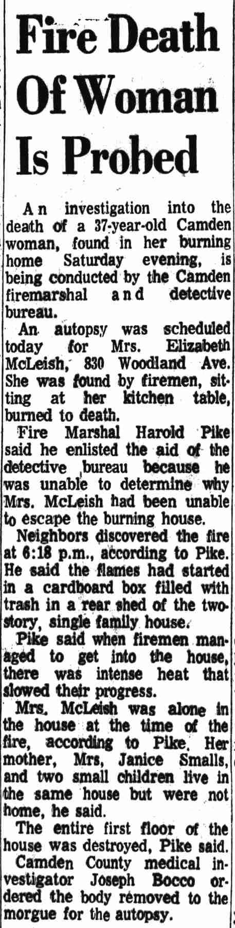 Camden Courier-Post November 29, 1971 — Fire Death Of Woman Is Probed