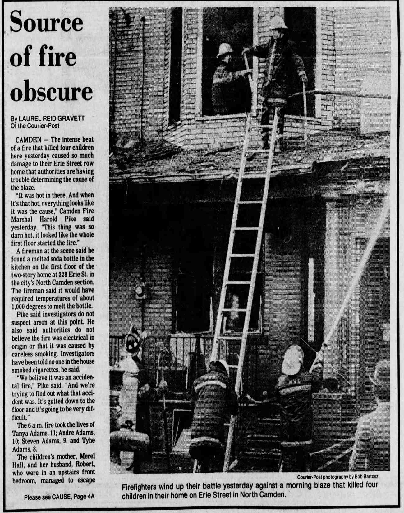 Camden Courier-Post December 2, 1980 — Source of fire obscure — firefighters at Erie Street fire