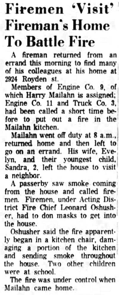 Firemen 'Visit' Fireman's Home To Battle Fire — Camden Courier-Post, February 8, 1962
