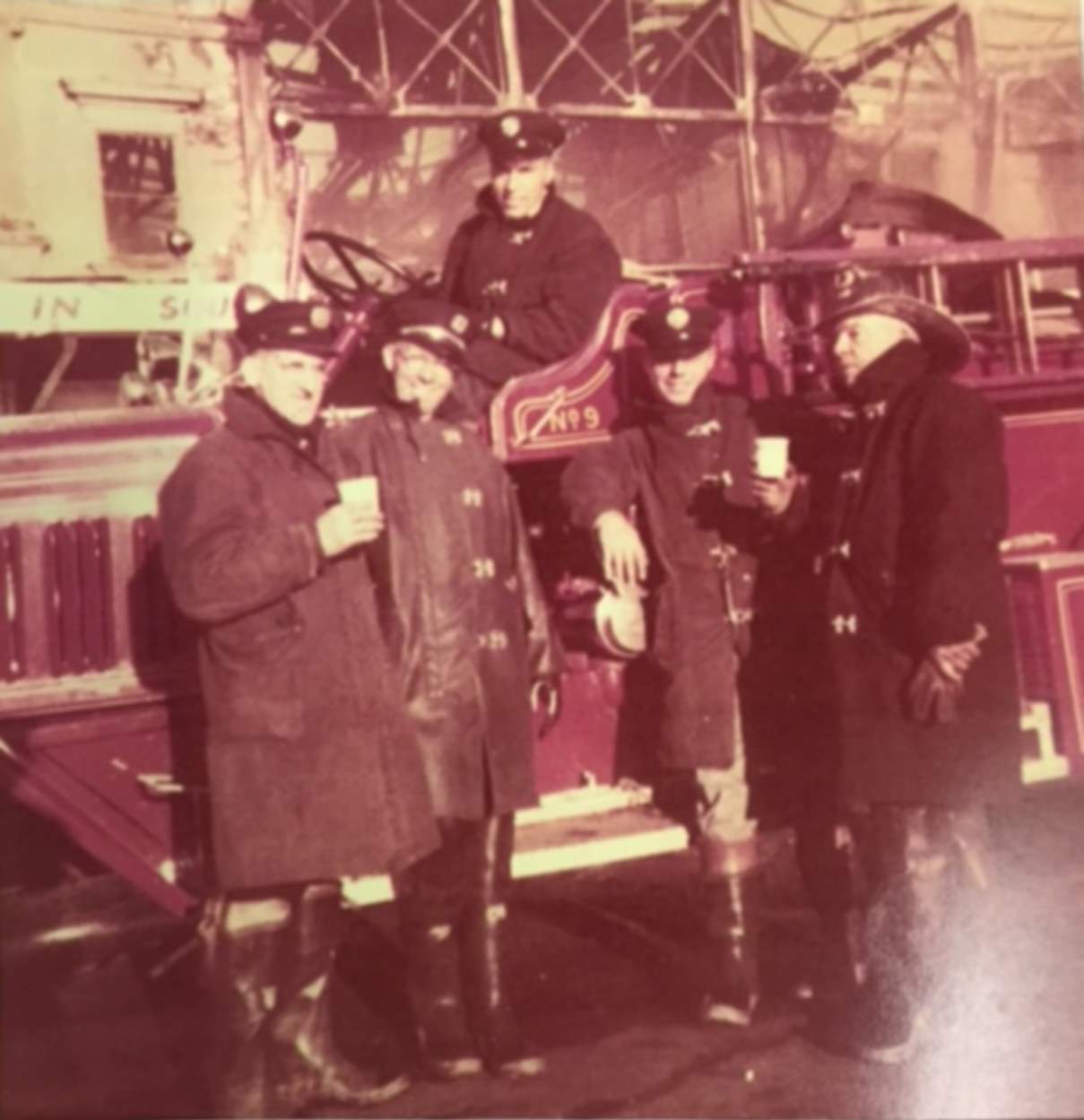 Engine Company 9, October 6, 1954, after the fire that destroyed the Market Street Ferry Terminal