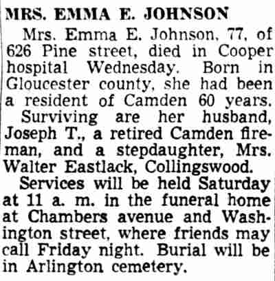 Mrs. Emma E. Johnson, Camden Courier-Post, January 19, 1950