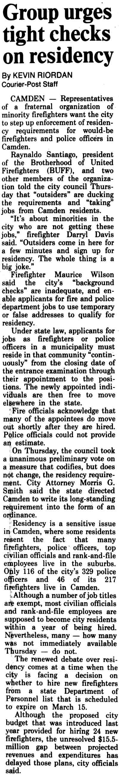 Group urges tight checks on residency, Camden Courier-Post, February 11, 1994