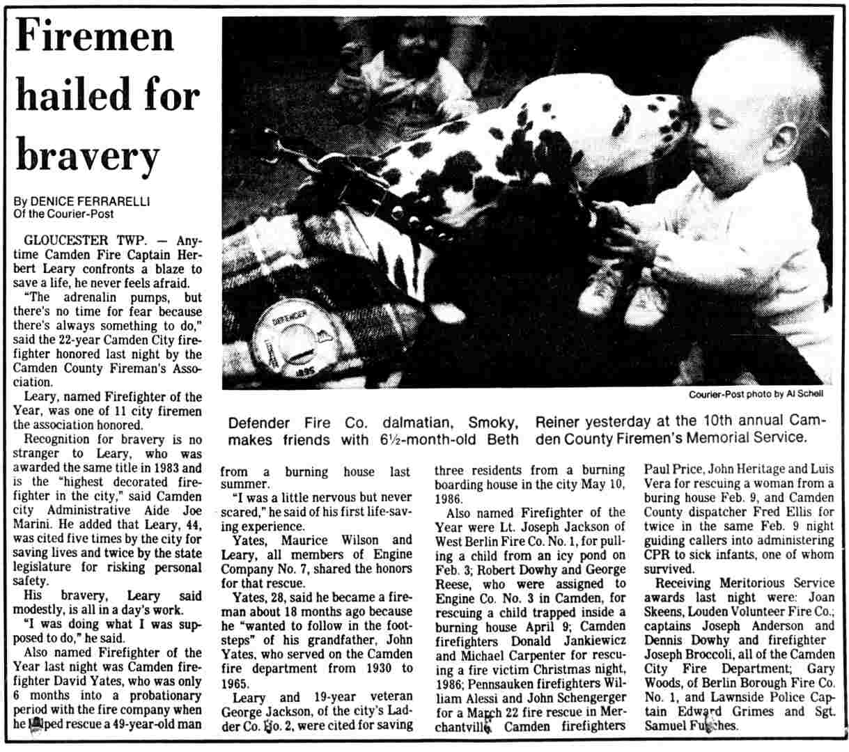Firemen hailed for bravery, Camden Courier-Post, May 28, 1987