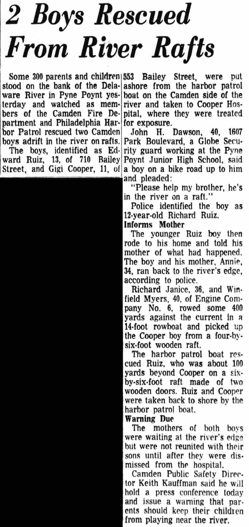 2 Boys Rescued From River Rafts — Camden Courier-Post, May 19, 1966