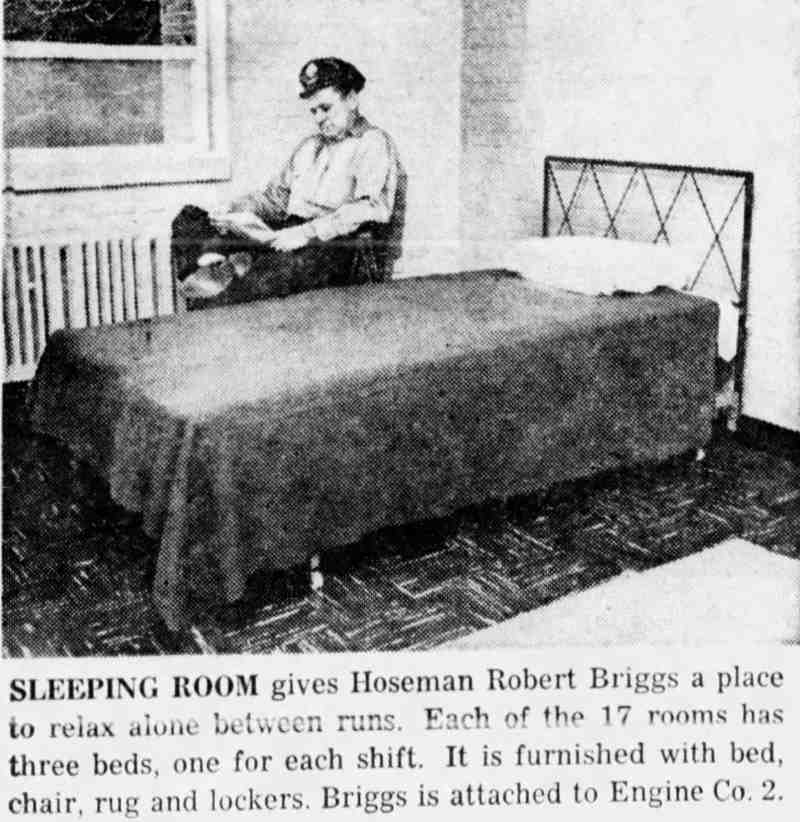 Sleeping room at Camden's new fire headquarters, February 1962
