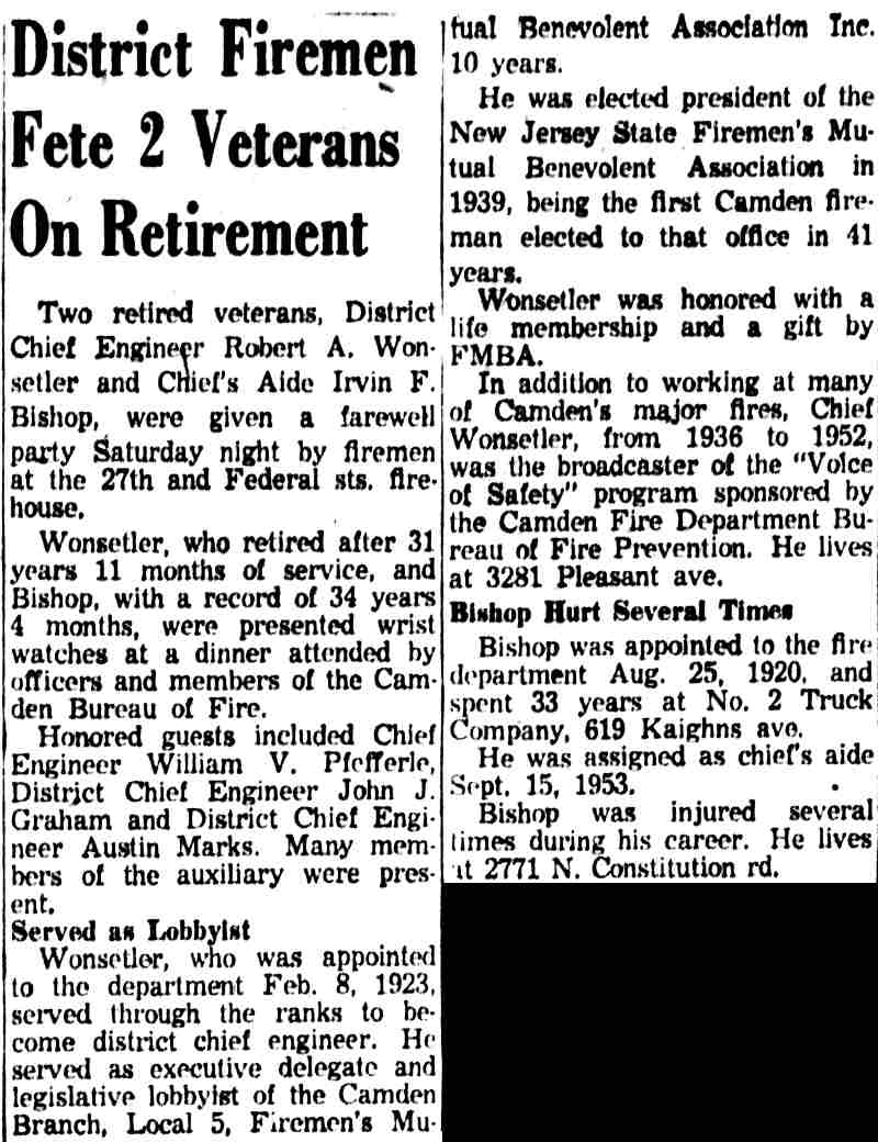 District Firemen Fete 2 Veterans On Retirement