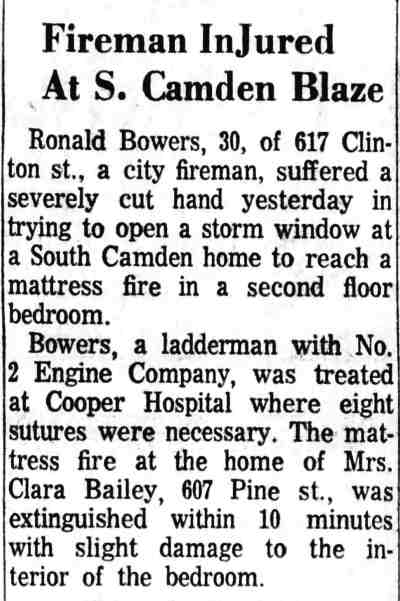 Fireman Injured At S. Camden Blaze — Camden Courier-Post, April 22, 1964