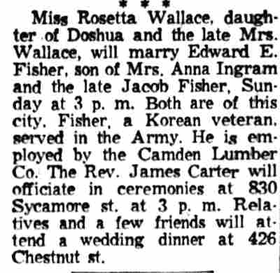 Camden Courier-Post, May 22, 1959 — Miss Rosetta Wallace wedding announcement
