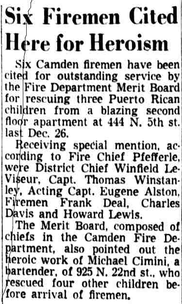Six firemen cited for heroism, January 1953