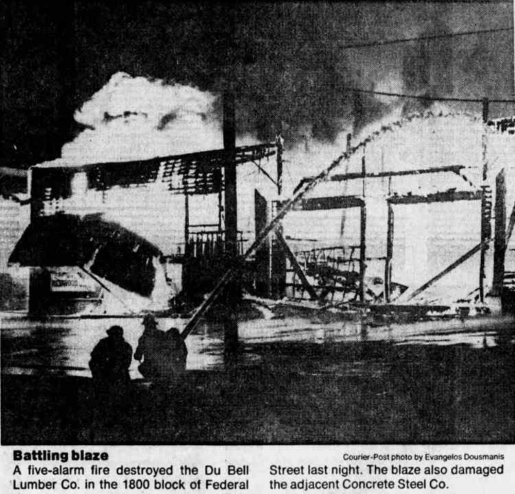 Battling blaze — Du Bell Lumber Co. fire