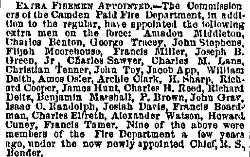 Philadelphia Inquirer, March 26, 1877 — Extra Firemen Appointed