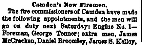 Camden's New Firemen — Philadelphia Inquirer, April 7, 1882
