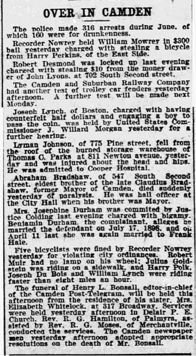 Newspaper column: Over in Camden, July 3, 1900