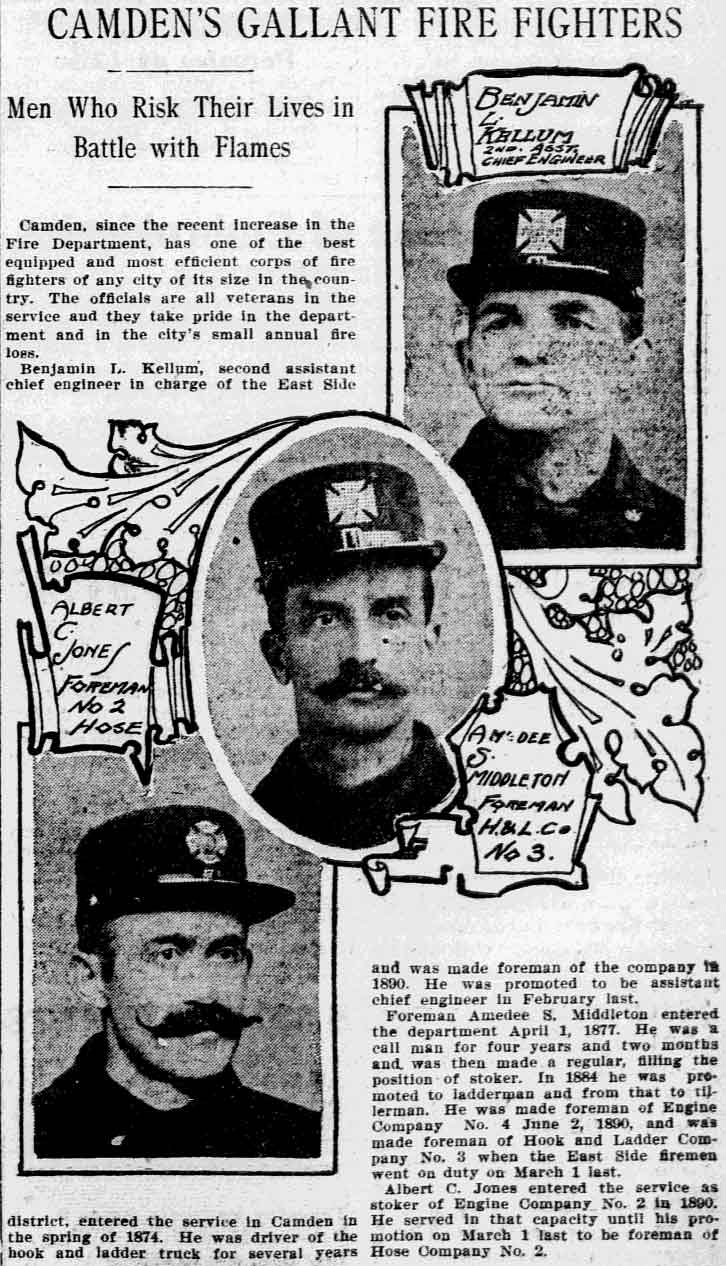 Camden's Gallant Fire Fighters — Philadelphia Inquirer, April 9, 1900 — Albert C. Jones, 605 Roberts Street