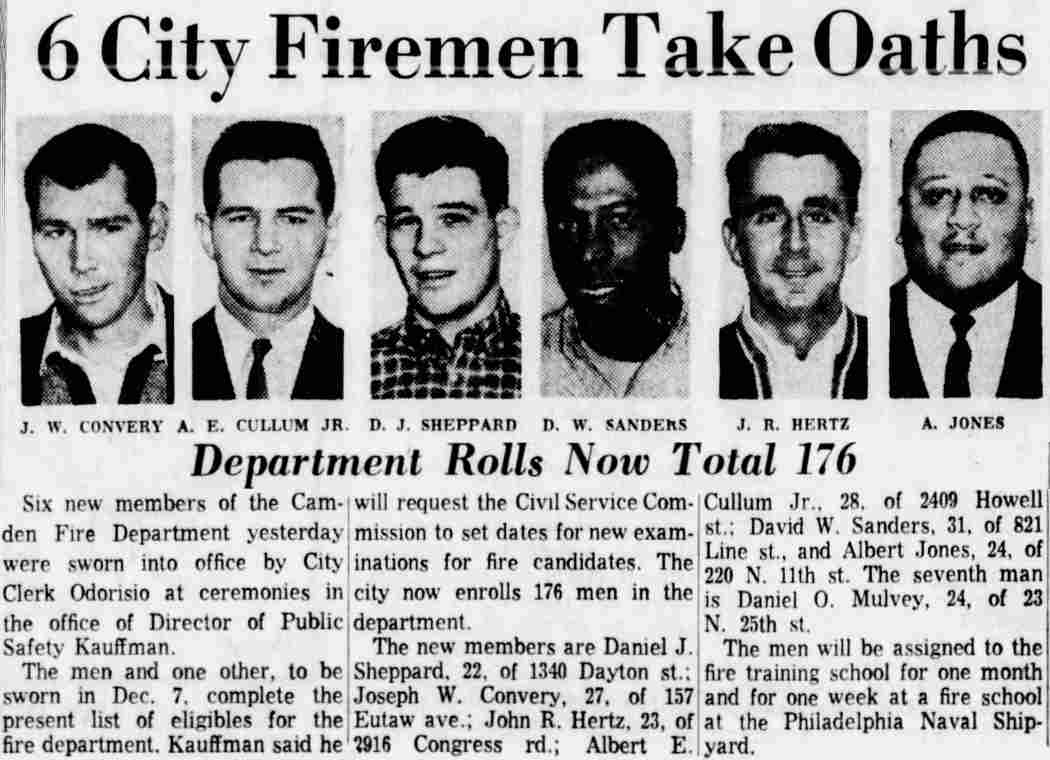 Six new Camden firemen sworn in, Camden Courier-Post, November 24, 1964