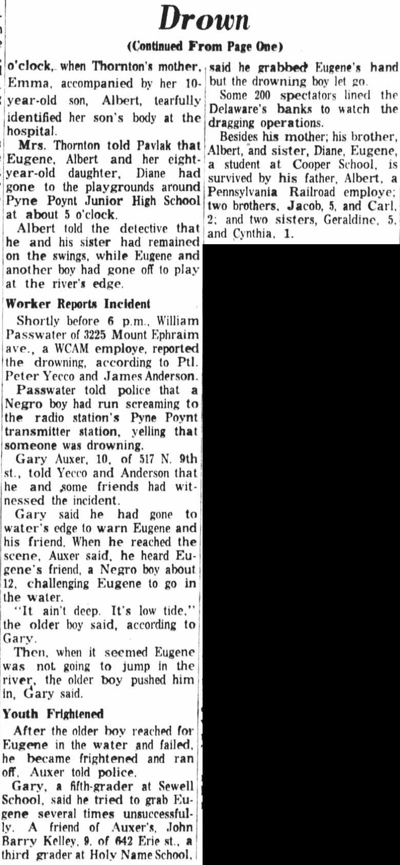 Camden Courier-Post, May 11, 1962 — Camden Boy Drowns Off Pyne Poynt (continued)