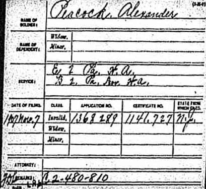 Alexander Peacock Civil War pension record