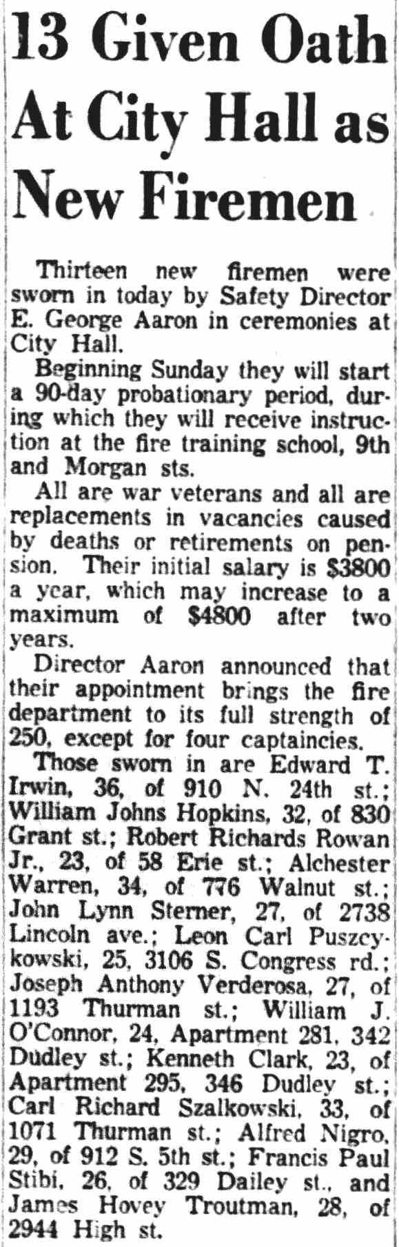 13 Given Oath At City Hall as New Firemen — Camden Courier-Post, December 30, 1955