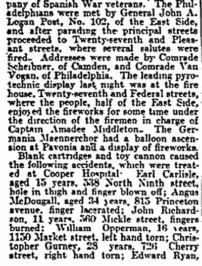 July Fourth fire calls article July 5, 1903 part 3