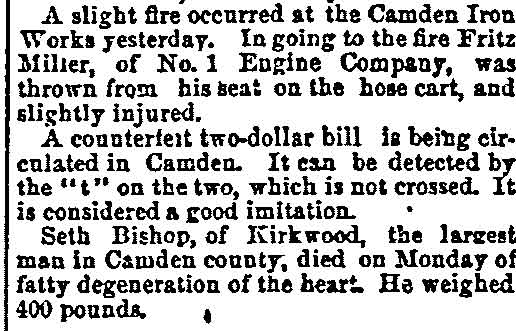 Newspaper article about Andrew Miller, July 30, 1890