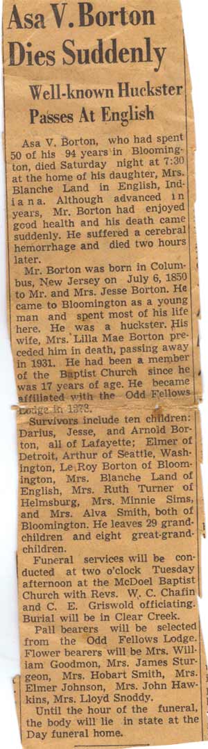 Asa V. Borton Dies Suddenly – obituary