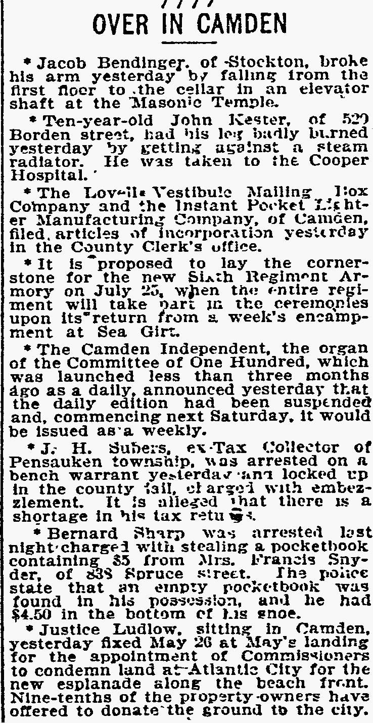 Over in Camden column, Philadelphia Inquirer, May 10, 1896