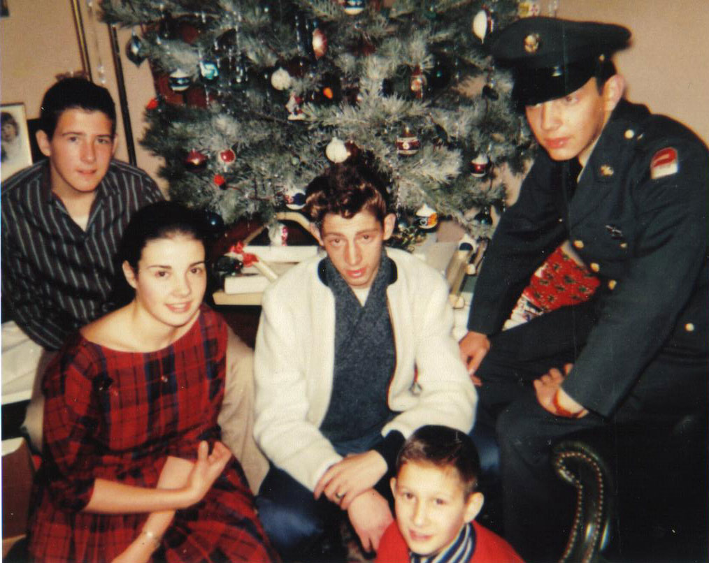 Christmas at the Marks home, late 1950s. From left: Austin, Peggy, Bruce, George, and Wayne Marks.